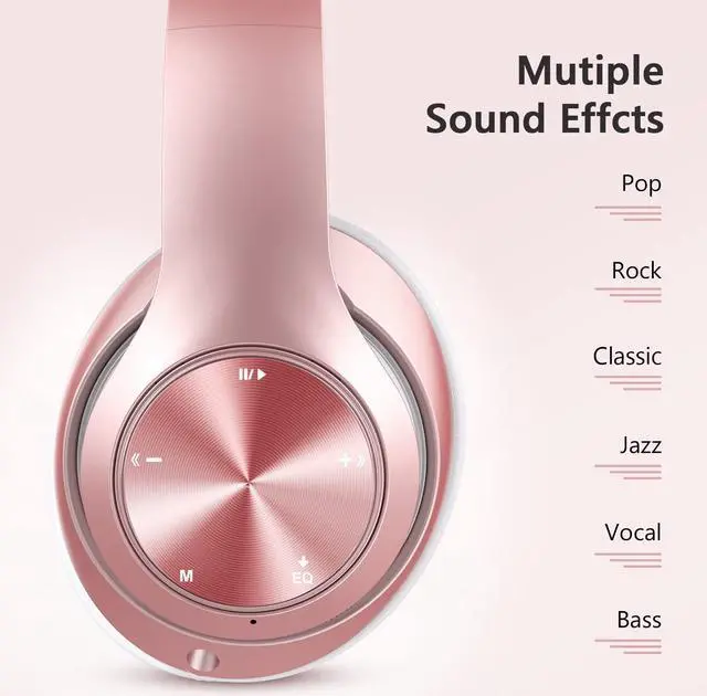 Alt view image 5 of 5 - Tuitager 9S Over Ear Bluetooth Headphones, 60 Hours Playtime, Hi-Fi Stereo, Deep Bass, Microphone, Foldable, Rose Gold