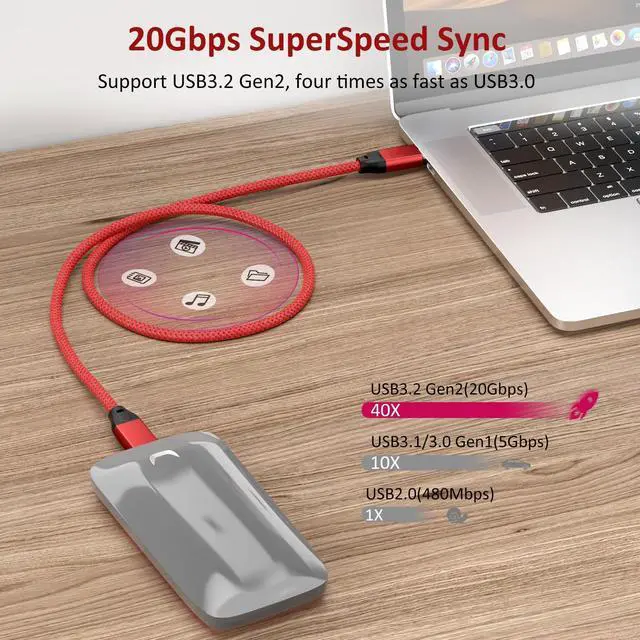 Alt view image 4 of 5 - UseBean USB C to USB C Cable 100W 15FT 2Pack, USB C 3.2 Gen 2X2 20Gbps Data Cable 4K Video, Type-C PD Fast Charging Cord, for MacBook Pro, iPad Mini 6/ Pro, Galaxy S24+/S24 Ultra/S23, Switch