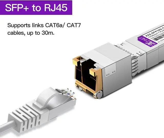 Alt view image 2 of 5 - 10GBASE-T SFP+ Transceiver, 1.25/2.5/5/10G SFP+ to RJ45, 10Gb Copper SFP+ to Ethernet Module for Cisco SFP-10G-T-S, Ubiquiti UniFi UF-RJ45-10G, Mikrotik, Meraki, Netgear, D-Link and More, 1 Pack