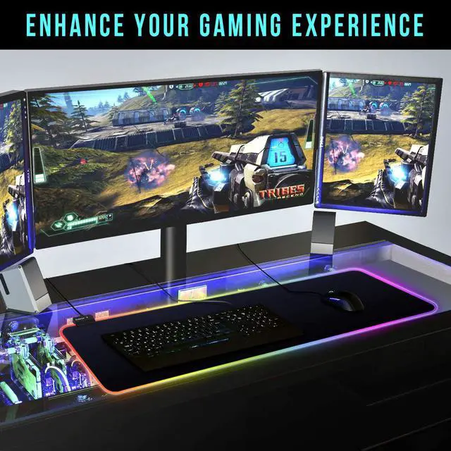 Alt view image 6 of 7 - RGB Soft Gaming Mouse Pad Large, Oversized Glowing Led Extended Mousepad ,Non-Slip Rubber Base Computer Keyboard Pad Mat
