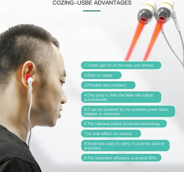 Alt view image 4 of 6 - COZING Tinnitus Ear Laser Therapy LLLT Irradiation Laser Physiotherapy Earplug Otitis Media Deafness Nose Rhinitis Sinusitis Treatment