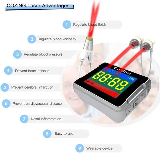 Alt view image 3 of 5 - COZING Red Light for Hypertension and Hyperlipidemia Red Light Wristwatch