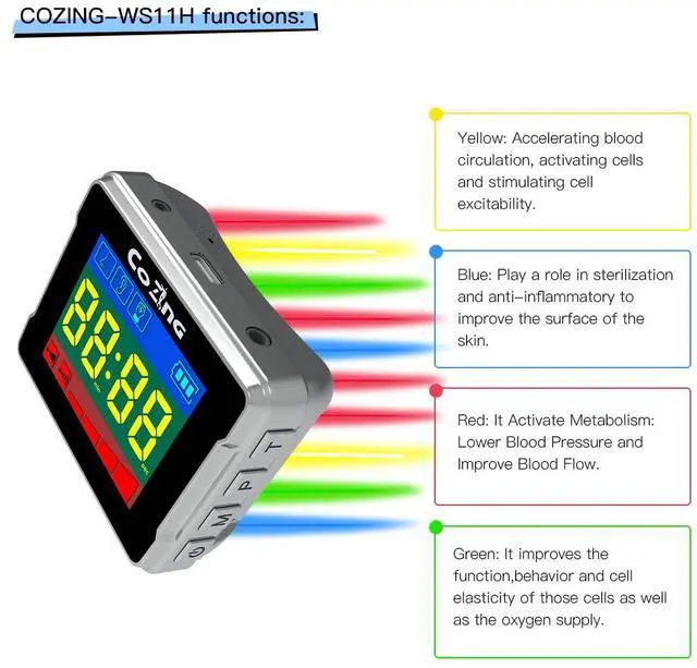 Alt view image 3 of 5 - COZING 650nm Laser Therapy Device Wrist Watch 4 light Hypertension Rhinitis Treatment