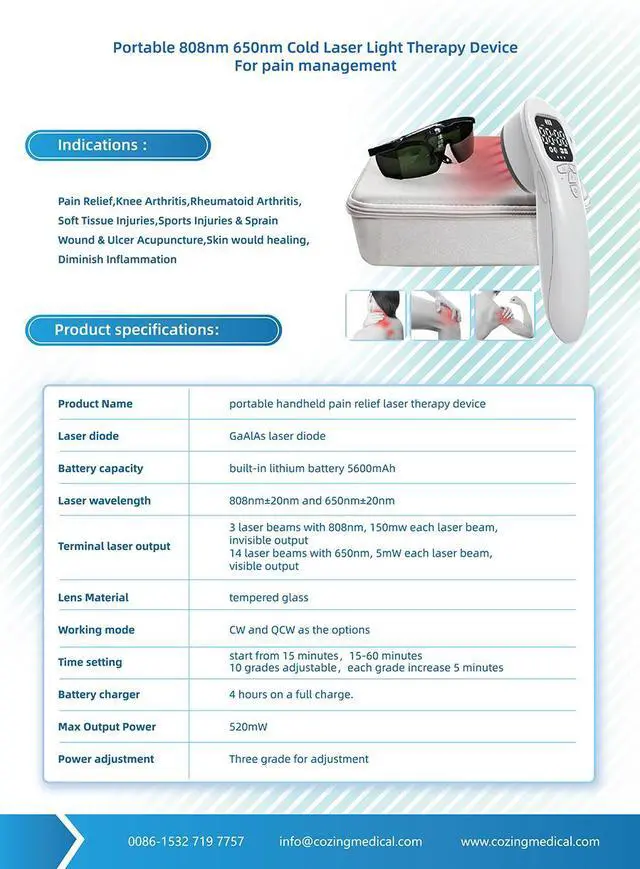 Alt view image 4 of 4 - Cozing Cold Laser Therapy Device with Tripod for Humans & Dogs,3x808nm+14x650nm lllt Low Level Laser Therapy Wand, LED Portable Red Infrared Light Therapy Machine for Joint and Muscles