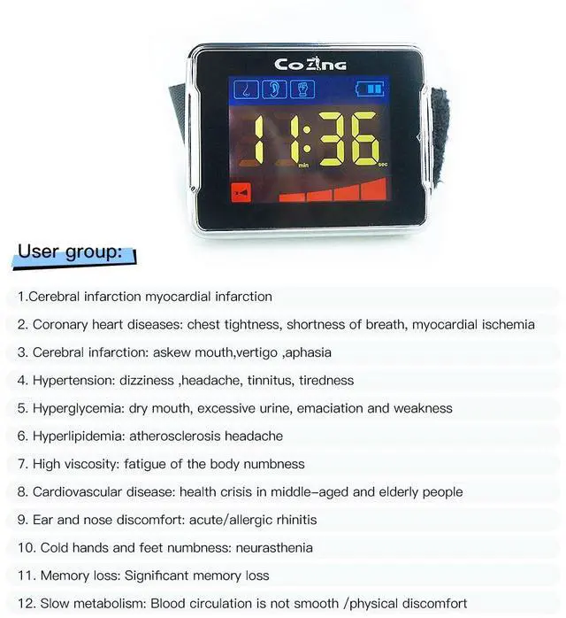 Alt view image 4 of 4 - COZING Red Light Therapy Watch for Elderly, Multifunctional  650nm Infrared Treatment Wrist Watch, Red Light Wristwatch for Elderly Problems and Pain Relief