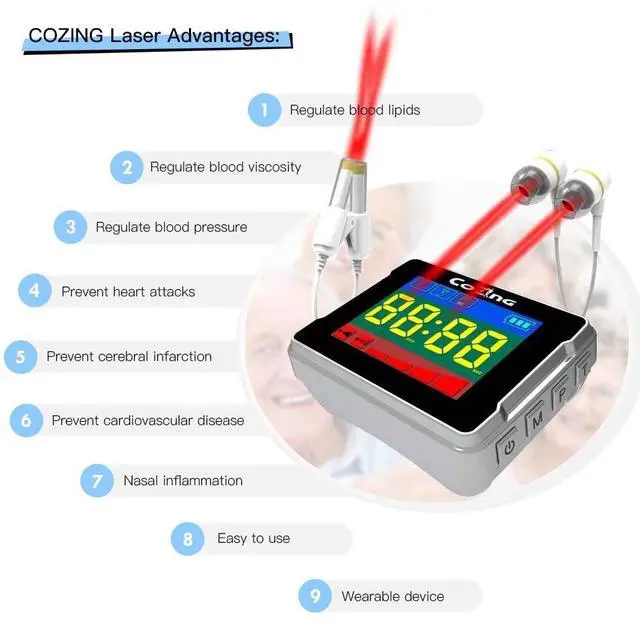 Alt view image 3 of 3 - COZING Red LLLT Therapy Wristband, Thanksgiving Gifts for Middle and Aged, LLLT Therapy Wrist Watch, 4 Time Modes,4 Intensity Multifunctional Elderly Watch (11 x 650nm)