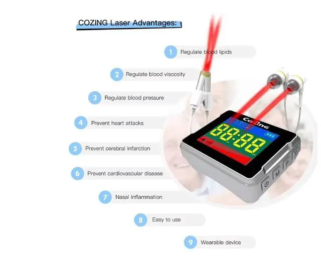 Alt view image 4 of 5 - Laser Therapy Watch Heart Rate 650nm Cold Laser Therapy for Diabetes Rhinitis Hypertension High Blood Pressure