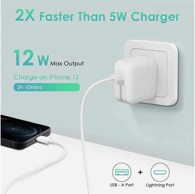 Alt view image 2 of 7 - Ipad Charger Iphone Charger, 12W Foldable Usb Charger Block Usb Wall Charger With 3Ft Usb To Lightning Cable, Phone Charger For Ipad, Ipad Mini, Ipad Air 1 2 3, Ipad Pro 10.5 Inch, Iphone 13 12 X 8 7