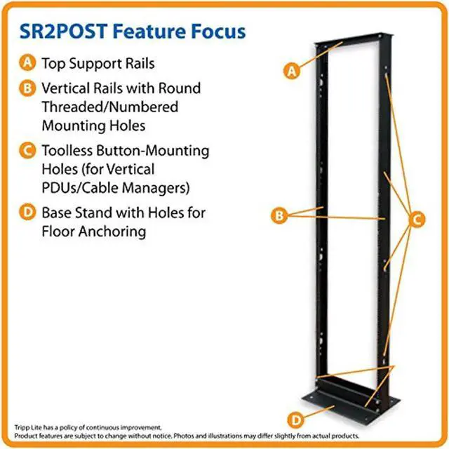 Alt view image 3 of 4 - Tripp Lite 45U 2-Post Open Frame Rack, Network Equipment Rack, 800 Lb. Capacity (Sr2post)