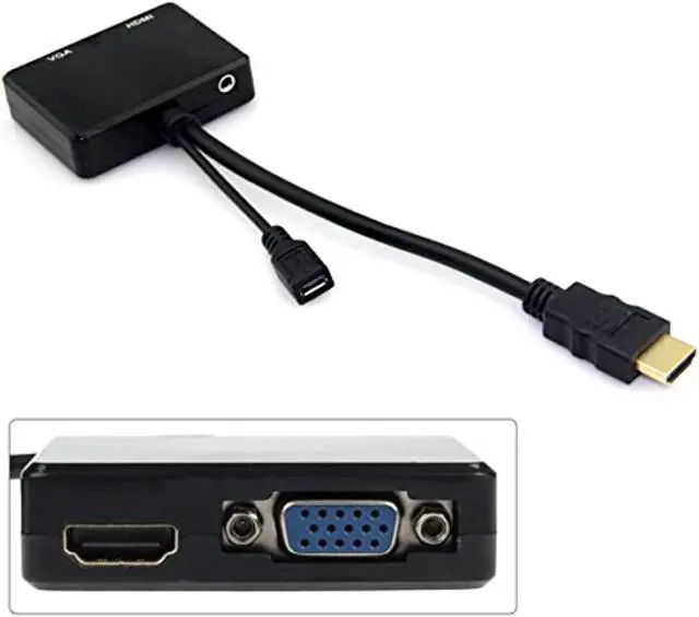 Alt view image 4 of 7 - Hdmi To Vga & Hdmi Female Splitter With Audio Video Cable Converter Adapter For Hdtv Pc Monitor