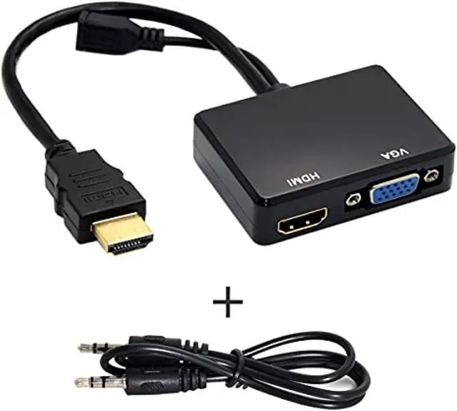 Alt view image 3 of 7 - Hdmi To Vga & Hdmi Female Splitter With Audio Video Cable Converter Adapter For Hdtv Pc Monitor