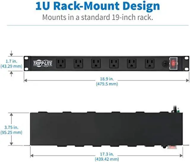 Alt view image 5 of 7 - Tripp Lite Rs1215-Ra Rackmount Network-Grade Pdu Power Strip, 12 Right Angle Outlets Wide-Spaced, 15A, 15Ft Cord W/ 5-15P Plug,, Black