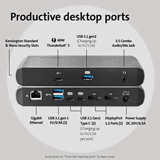Alt view image 3 of 7 - Sd5550t Thunderbolt 3 And Usb-C Dual 4K Hybrid Docking Station60W PdWindows And Mac (K38131na)