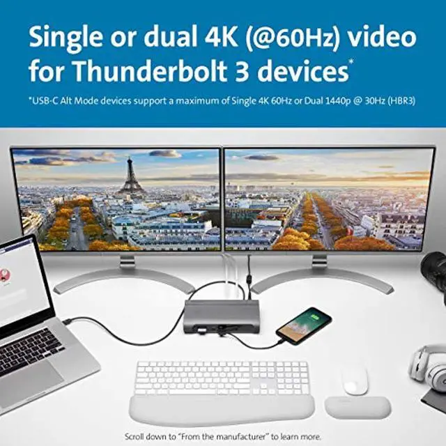 Alt view image 3 of 7 - Thunderbolt 3 And Usb-C Docking Station Sd5600t100W Power Delivery, Sd Card Readers, Dual 4K Hdmi Or Displayport, For Mac, Windows And Surface (K34009us)