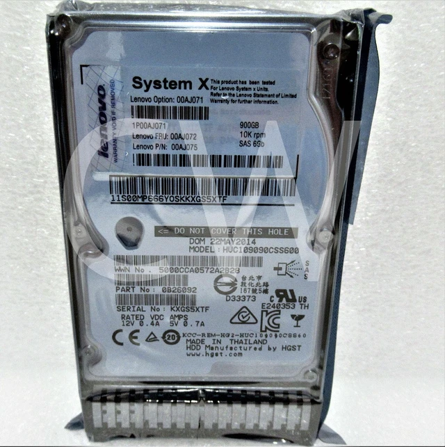 Main image of (NOT FOR HOME PC!) 00AJ072 00AJ071 00AJ075 LENOVO 900GB 10K RPM 6Gb/s 2.5" SAS HDD Hard Drive
