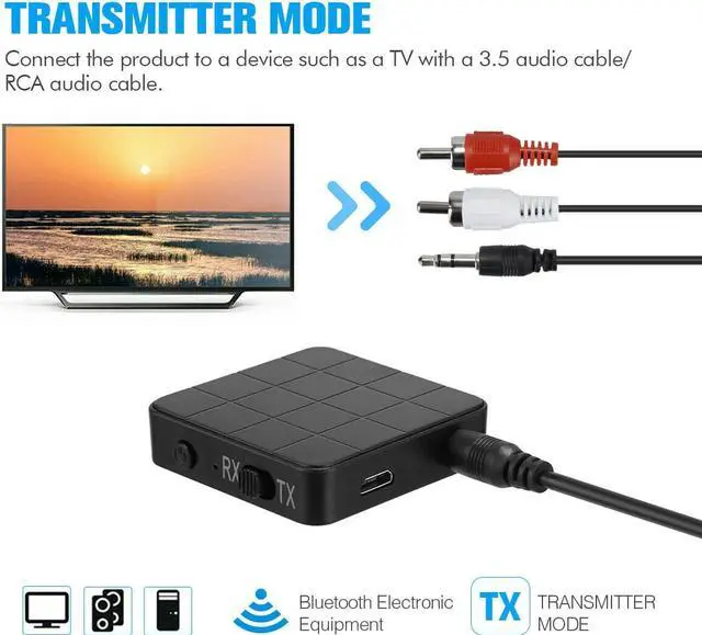 Alt view image 4 of 7 - 2 IN 1 Bluetooth 5.0 Transmitter  Receiver Wireless Audio Aux 3.5mm Adapter USA