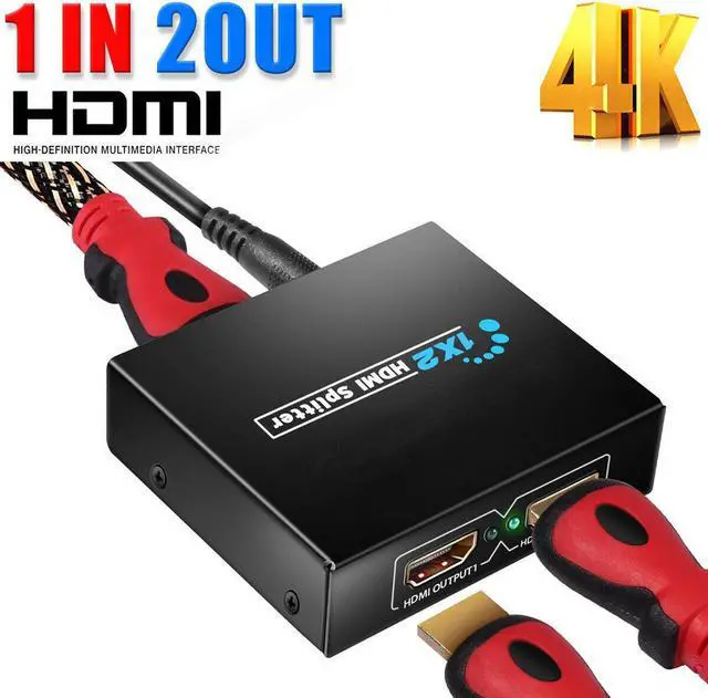 Alt view image 3 of 6 - HDMI 1 in 2 out 1080p 4K 1x2 HDCP Stripper 3D Splitter Power Signal Amplifier