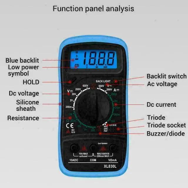 Alt view image 2 of 3 - Digital Multimeter AC DC Voltmeter Ammeter Ohmmeter Volt Tester Meter XL830L USA