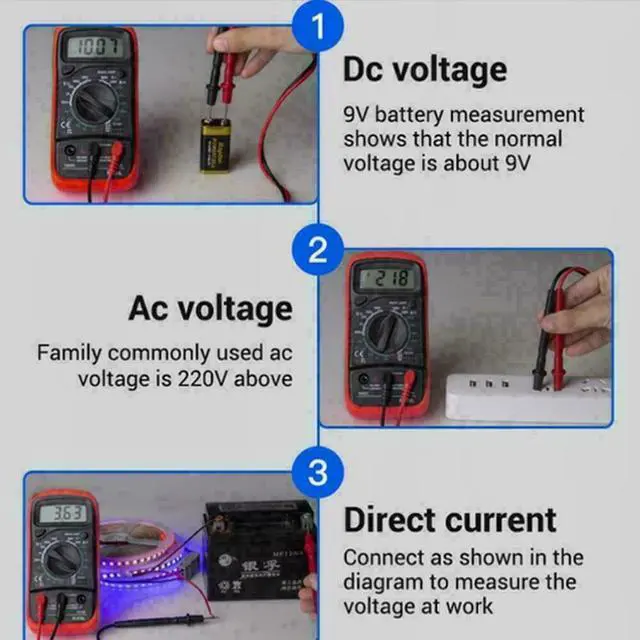 Alt view image 3 of 3 - Digital Multimeter AC DC Voltmeter Ammeter Ohmmeter Volt Tester Meter XL830L USA
