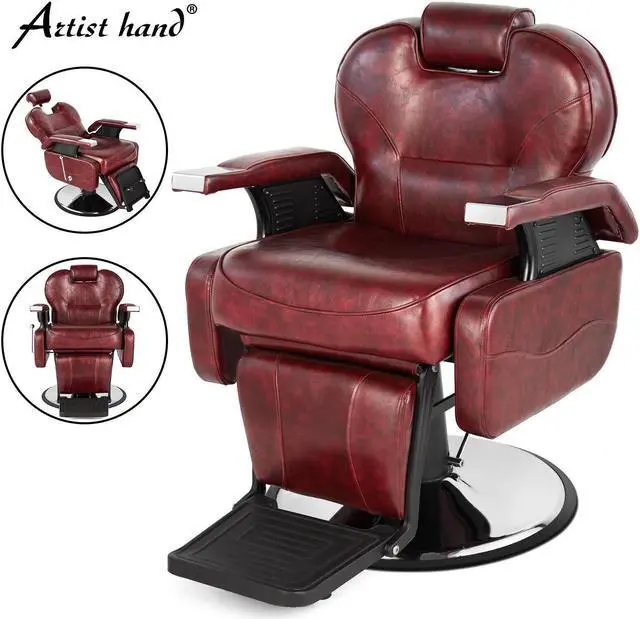 Main image of Heavy Duty Salon Barber Chair All Purpose Hydraulic Recline Maroon Adjustable