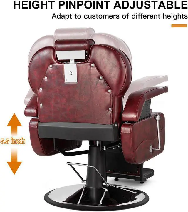 Alt view image 5 of 6 - Heavy Duty Salon Barber Chair All Purpose Hydraulic Recline Maroon Adjustable