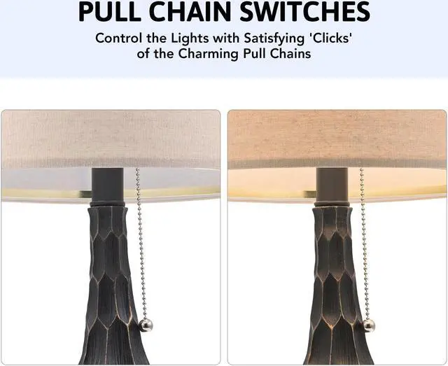 Alt view image 2 of 6 - 25in Table Lamp Bedroom Light with USB Charging for Bedroom Set of 2, Black