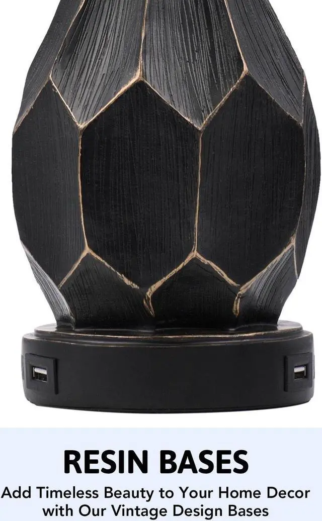 Alt view image 6 of 6 - 25in Table Lamp Bedroom Light with USB Charging for Bedroom Set of 2, Black