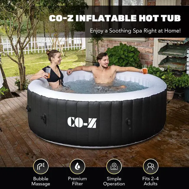 Alt view image 2 of 5 - Iatable Spa Tub with 120 Air Jets Heater Electric Pump Outdoor Hot Tub Black