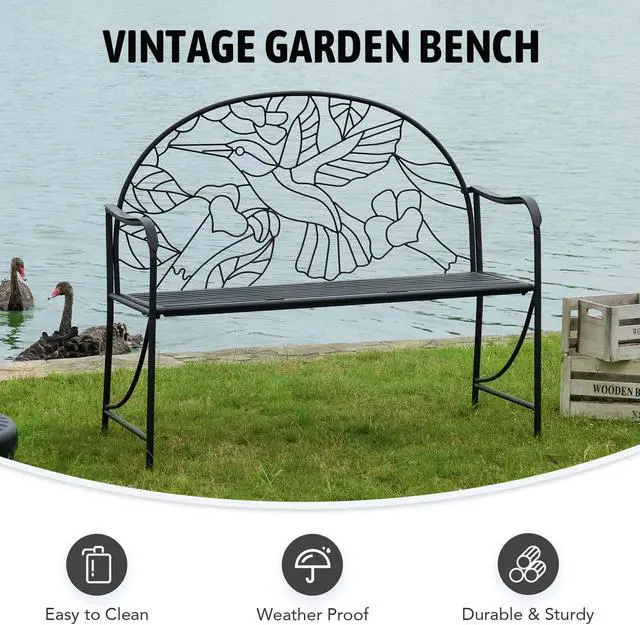 Main image of Po Garden Yard Bench Waterproof Outdoor Seng with Backrest Armrests Black