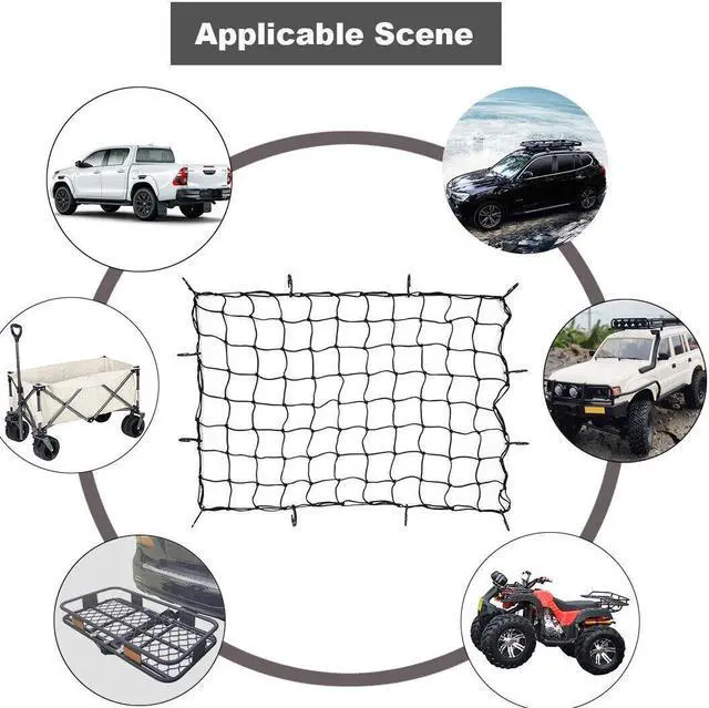 Alt view image 4 of 6 - Car Roof Rack Cargo Latex Net Bungee Mesh 48''x36'' SUV Pickup Truck 12 Hook