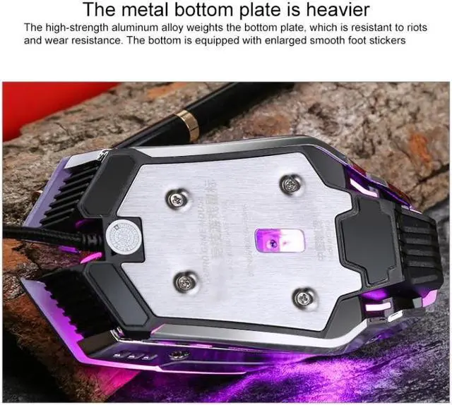 Alt view image 3 of 7 - YINDIAO 3200DPI 4-modes Adjustable 7-keys RGB Light Wired Metal Mechanical Hard Core Macro Mouse, Style: Audio Version(Black)