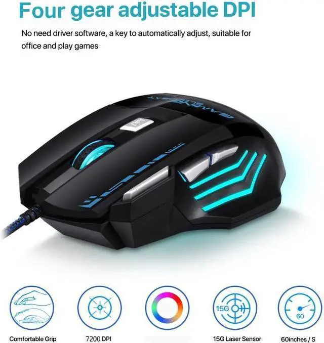 Alt view image 4 of 7 - GAMING BLOODBAT GM02 7 Keys USB Wired Optoelectronics Game Mouse Digital Respiratory Lights Mouse