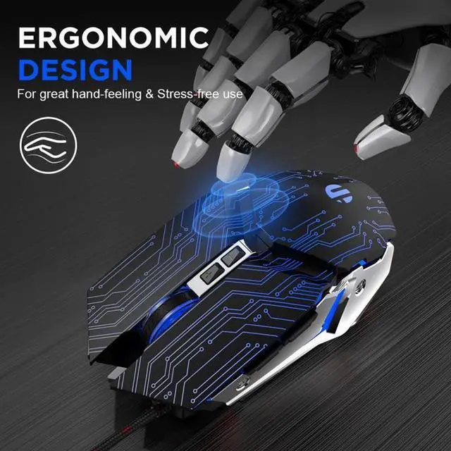 Alt view image 3 of 7 - Inphic PW2 4000 DPI 6 Keys Home Office Luminous Macro Programming USB Computer Mechanical Game Wired Mouse PW2 (Metallic Gray) (Metallic Gray)