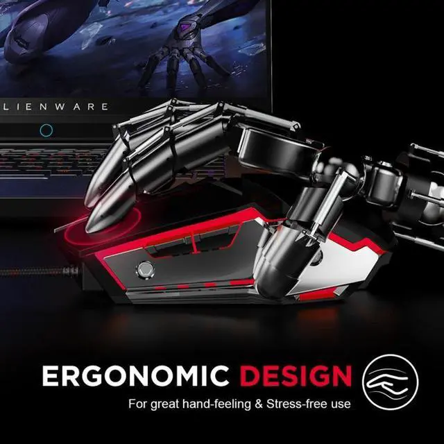 Alt view image 4 of 7 - Inphic PW2 4000 DPI 6 Keys Home Office Luminous Macro Programming USB Computer Mechanical Game Wired Mouse PW2 (Metallic Gray) (Metallic Gray)