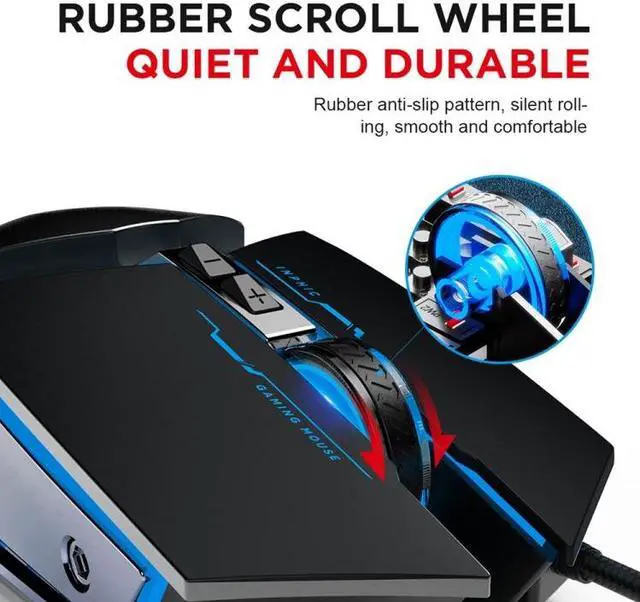 Alt view image 7 of 7 - Inphic PW2 4000 DPI 6 Keys Home Office Luminous Macro Programming USB Computer Mechanical Game Wired Mouse PW2 (Metallic Gray) (Metallic Gray)