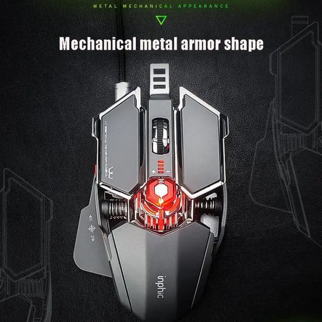 Alt view image 4 of 7 - Inphic PG6 9 Keys Macro Definition Gaming USB Luminous Wired Mouse, Cable Length: 1.8 M (Colorful)