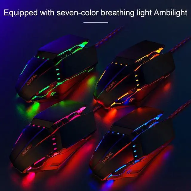 Alt view image 5 of 7 - YINDIAO 3200DPI 4-modes Adjustable 7-keys RGB Light Wired Metal Mechanical Hard Core Macro Mouse, Style: Silent Version (Black)