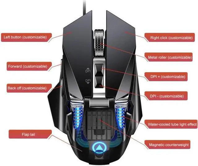 Alt view image 2 of 7 - YINDIAO G10 7200DPI 7-modes Adjustable 7-keys RGB Light Wired Metal Mechanical Hard Core Macro Mouse, Style: Audio Version (Silver)