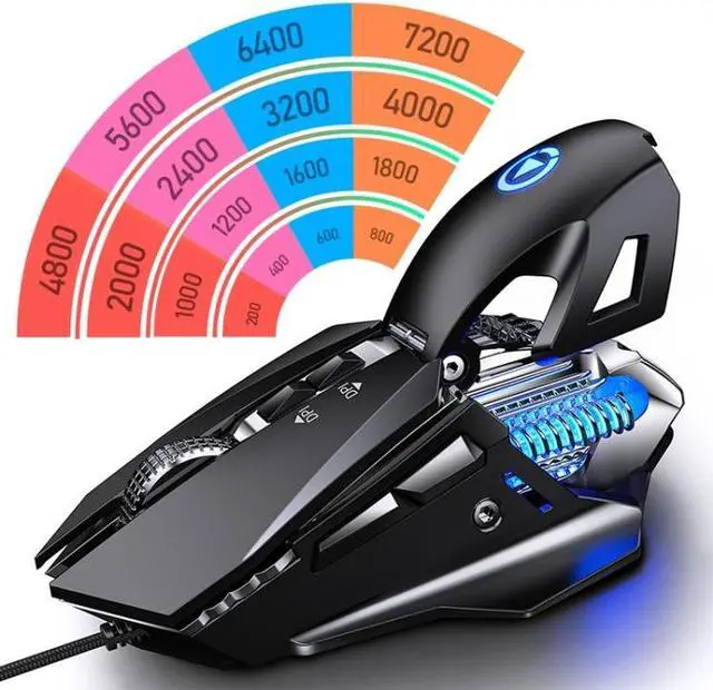 Alt view image 3 of 7 - YINDIAO G10 7200DPI 7-modes Adjustable 7-keys RGB Light Wired Metal Mechanical Hard Core Macro Mouse, Style: Audio Version (Silver)