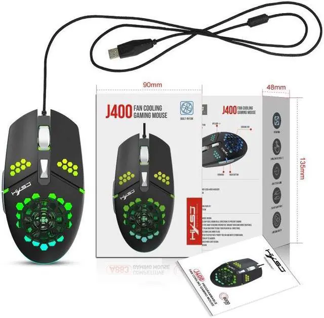 Alt view image 6 of 7 - HXSJ J400 6 Keys 8000DPI RGB Light Fan Cooling Gaming Wired Mouse J400