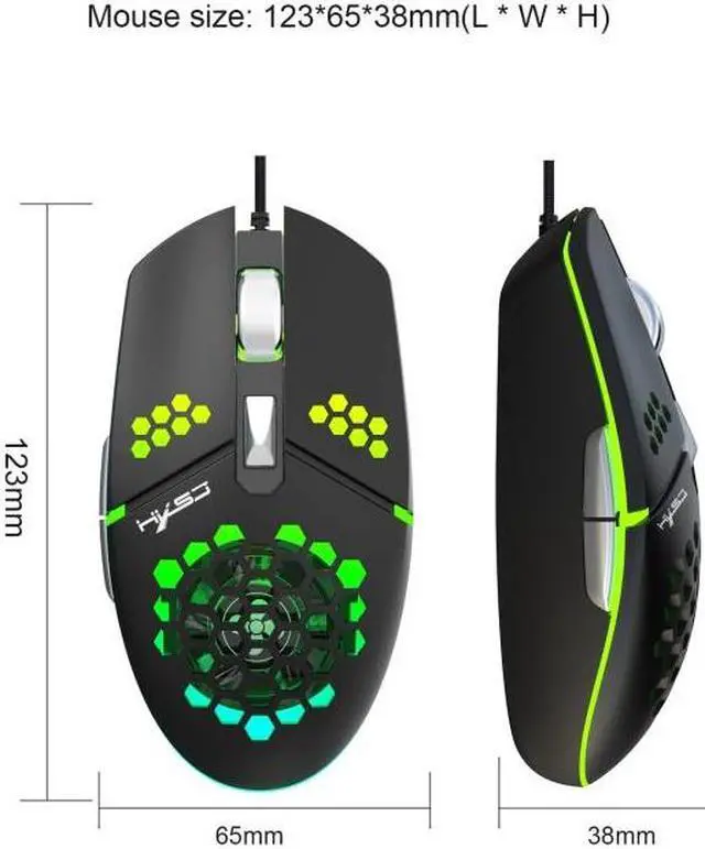Alt view image 5 of 7 - HXSJ J400 6 Keys 8000DPI RGB Light Fan Cooling Gaming Wired Mouse J400