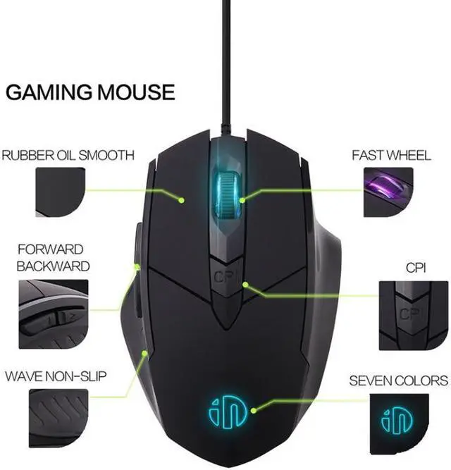 Alt view image 4 of 5 - Inphic PW1 Game Mute Macro Definition Illuminated Wired Mouse, Cable Length: 1.5m Mute Titanium Gray Game Version (Titanium Gray Game Version)
