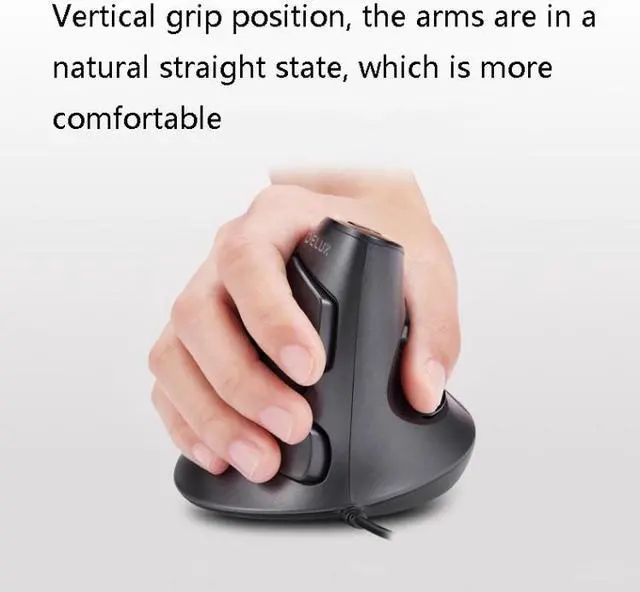 Alt view image 4 of 6 - DELUX M618 6-Keys Vertical Handheld Mouse Ergonomic Wired Mouse, Cable Length: 1.5m Wired (Black)