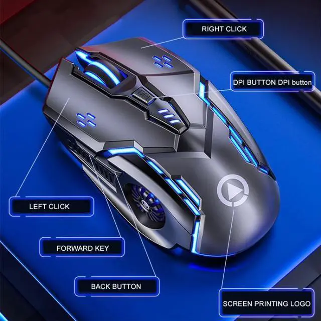 Alt view image 2 of 7 - YINDIAO G5 3200DPI 4-modes Adjustable 6-keys RGB Light Wired Gaming Mouse (Grey)