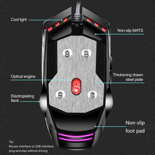 Alt view image 4 of 6 - LEAVEN 7 Keys 4000DPI USB Wired Computer Office Luminous RGB Mechanical Gaming Mouse, Cabel Length:1.5m, Colour: S10 Black S10 Black