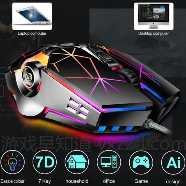 Alt view image 5 of 6 - LEAVEN 7 Keys 4000DPI USB Wired Computer Office Luminous RGB Mechanical Gaming Mouse, Cabel Length:1.5m, Colour: S10 Black S10 Black