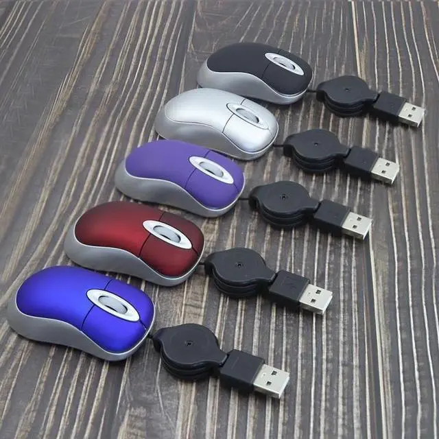 Alt view image 4 of 5 - Mini Computer Mouse Retractable USB Cable Optical Ergonomic1600 DPI Portable Small Mice for Laptop (Silver)