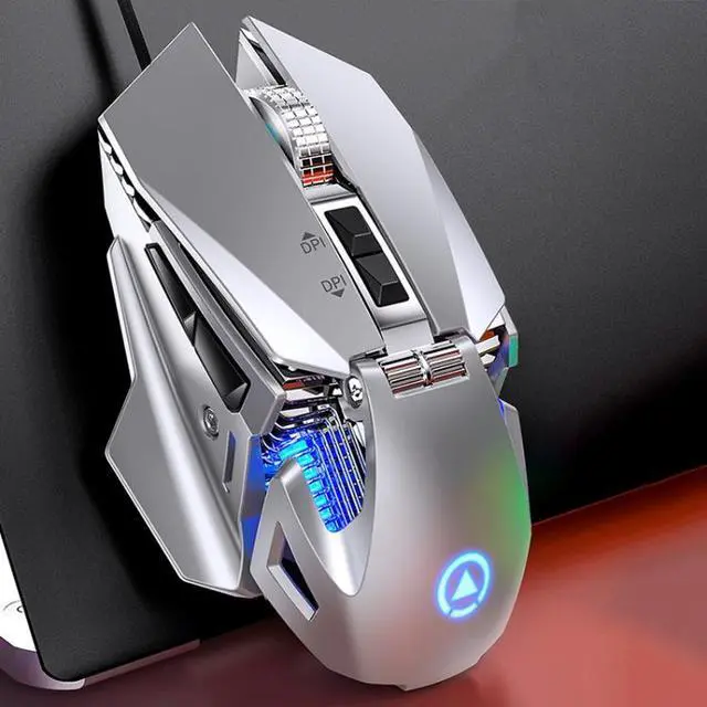 Main image of YINDIAO G10 7200DPI 7-modes Adjustable 7-keys RGB Light Wired Metal Mechanical Hard Core Macro Mouse, Style: Audio Version (Silver)