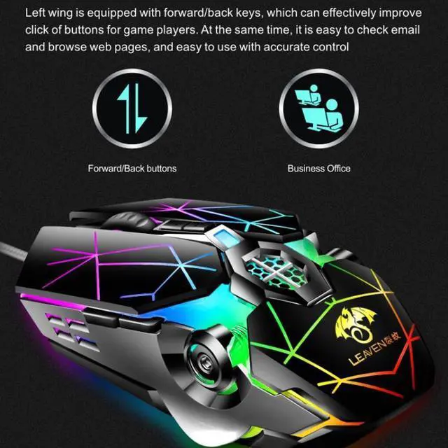 Alt view image 6 of 6 - LEAVEN 7 Keys 4000DPI USB Wired Computer Office Luminous RGB Mechanical Gaming Mouse, Cabel Length:1.5m, Colour: S30 White S30 White