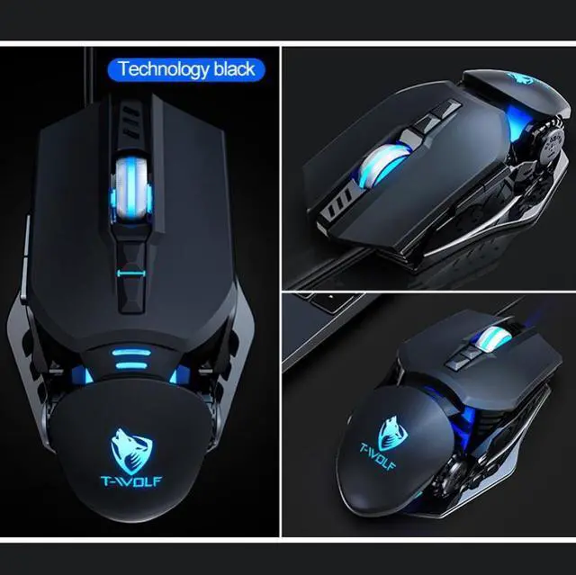 Alt view image 7 of 7 - T-WOLF G530 USB Interface 7-Buttons 6400 DPI Wired Mouse Mechanical Gaming Macro Definition 4-Color Breathing Light Gaming Mouse, Cable Length: 1.5m ( Black)